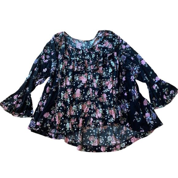 Free People Loretta Black Floral Tunic Top Mini Trapeze Dress Small - Picture 5 of 8